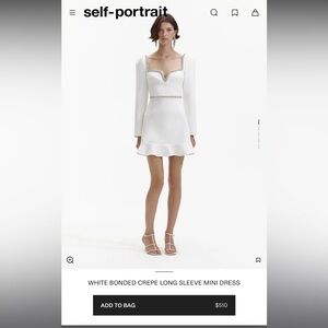 Self Portrait white bonded crepe long sleeve mini dress